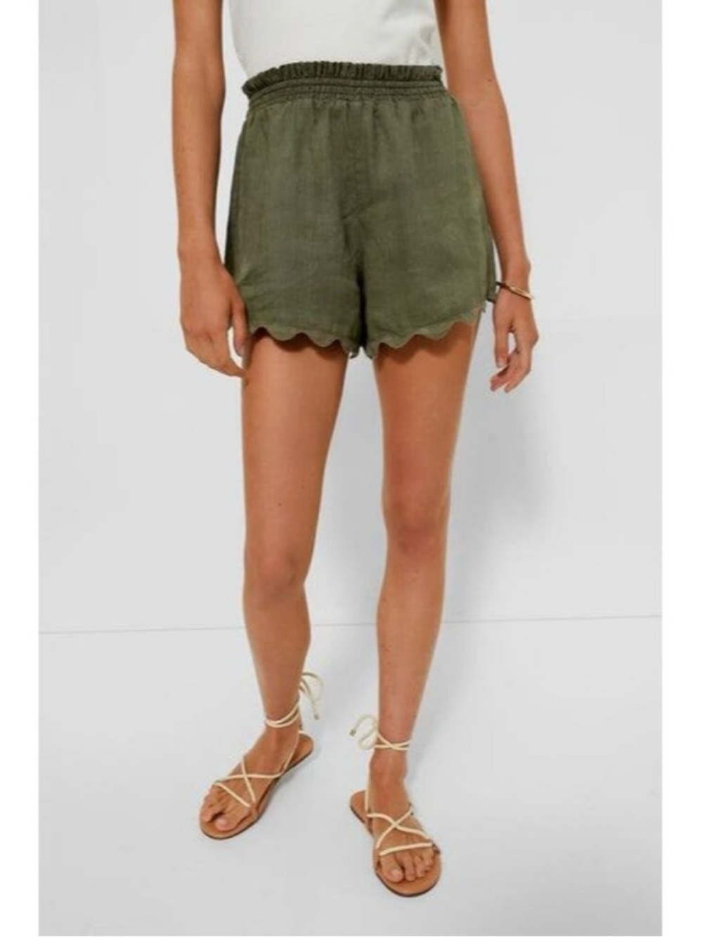 Tuckernuck Army Green Linen Ava Shorts XS